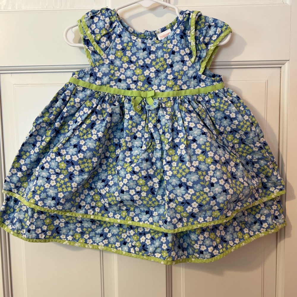 12-18M Girls Floral Blue and Green Dress